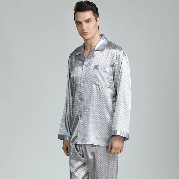 Long Sleeve Nightwear Pajamas Pyjamas Set Mens Silk Satin Sleepwear Loungewear