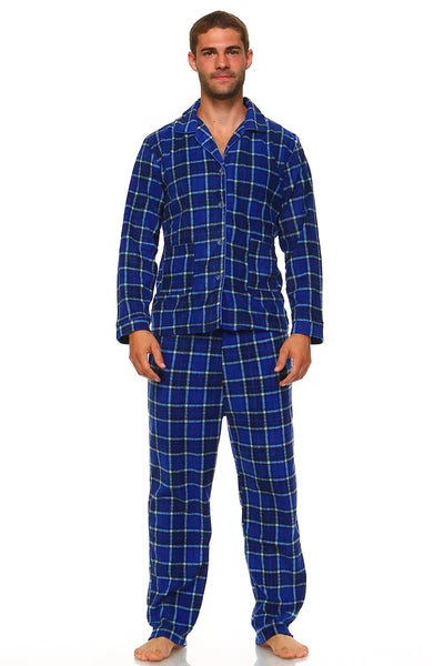 Men Fleece Pajama Set, Classic Premium Plaid Flannel Lounge Pajama Pant Set