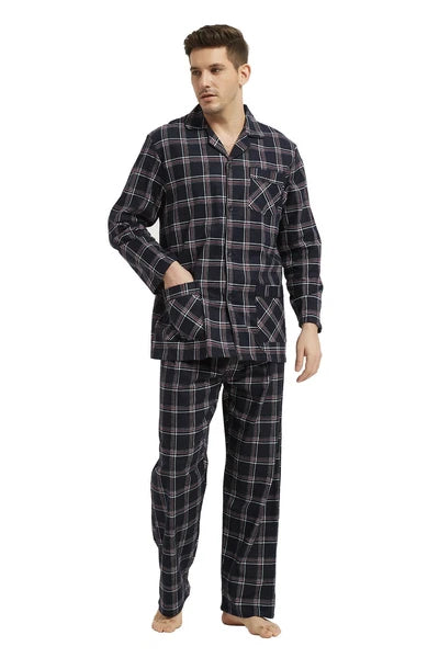 Amaxer Men’s Pajamas Set 100% Cotton Flannel Long Sleeves Pajamas For Men PJs