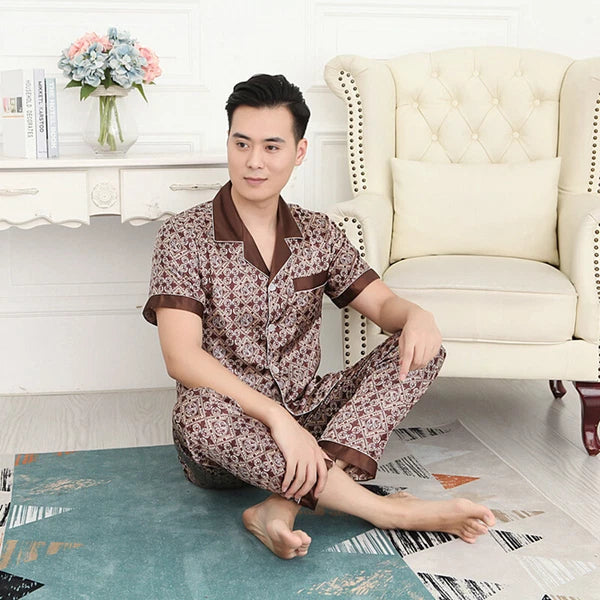 Long Sleeve Sleepwear Loungewear Luxury Mens Silk Satin Pajamas Set Soft Pyjamas
