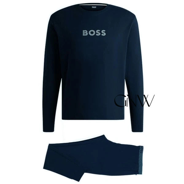 BOSS MEN'S METALLIC-BRANDING PYJAMAS IN INTERLOCK COTTON GIFT-BOX Was £99