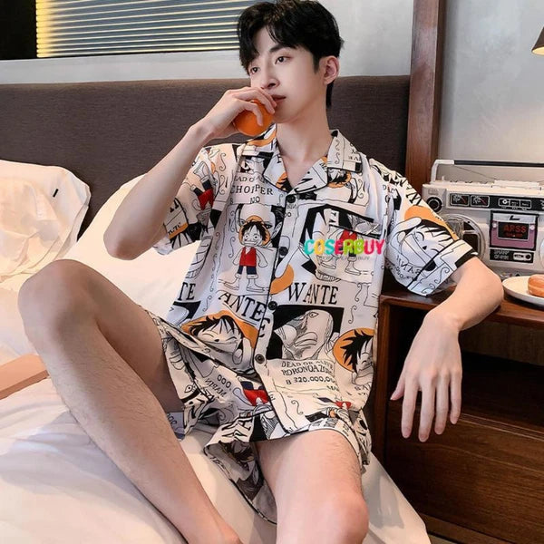 Anime One Piece Cosplay Monkey D. Luffy Pajamas Men Summer Home Clothing Shorts