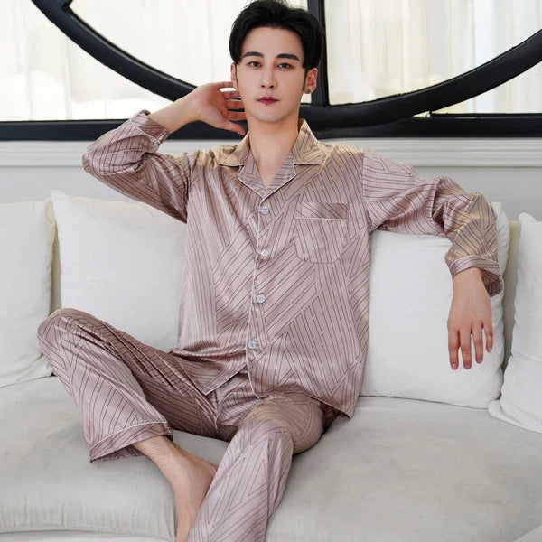 Long Sleeve Sleepwear Loungewear Luxury Mens Silk Satin Pajamas Set Soft Pyjamas