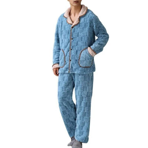 2023 Men's winter thick coral velvet pajamas, pants, long sleeves, two-piece set