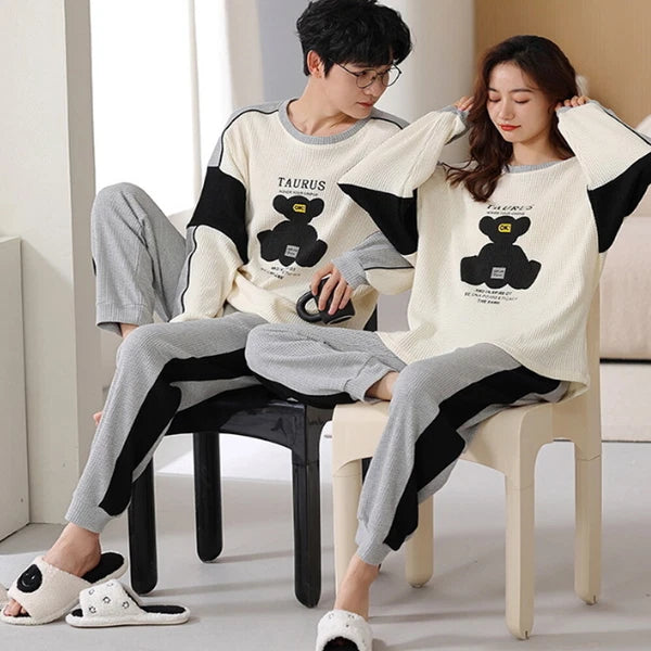 2023 Pyjamas Long Sleeve Cotton Suit Set for Women Men Autumn and Winter