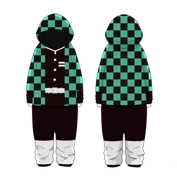 Demon Slayer Kimetsu no Yaiba Pajamas Jumpsuit Cosplay Kamado Tanjirou Sleepwear
