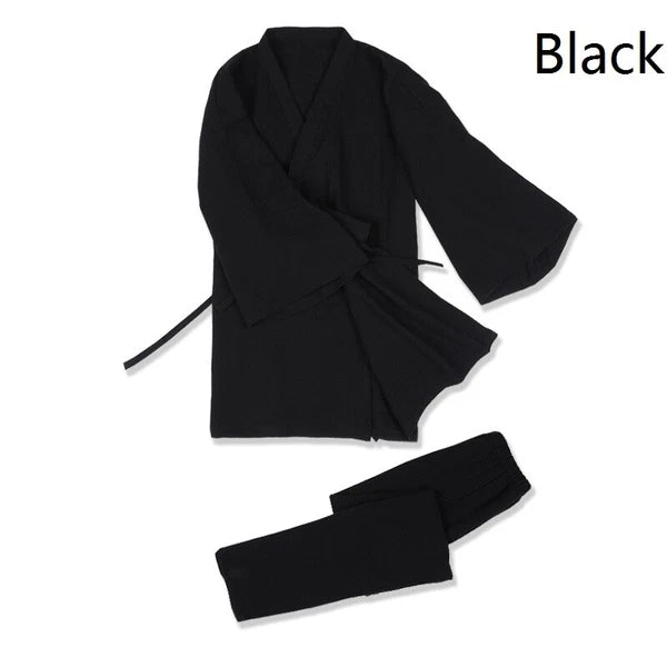 Japanese Men's Crepe Cotton Yukata Pajamas Set Kimono Top Pants Sleepwear Lounge