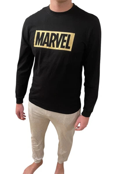 EX UK STORE BRAND NEW MENS CHARACTER PYJAMAS MARVEL BLACK GREY PJ SET LOUNGE