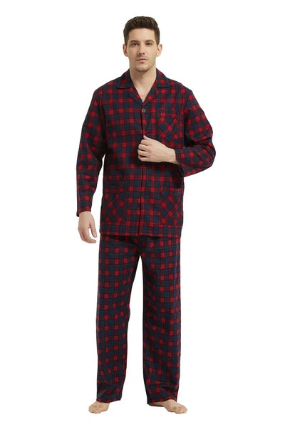 Amaxer Men’s Pajamas Set 100% Cotton Flannel Long Sleeves Pajamas For Men PJs