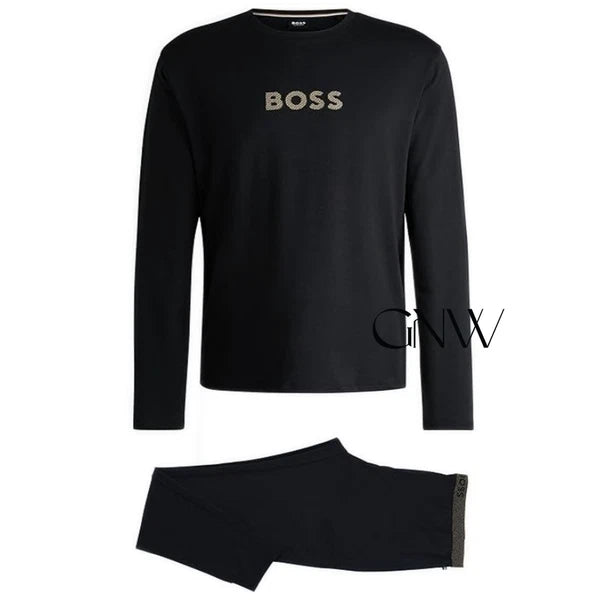 BOSS MEN'S METALLIC-BRANDING PYJAMAS IN INTERLOCK COTTON GIFT-BOX Was £99