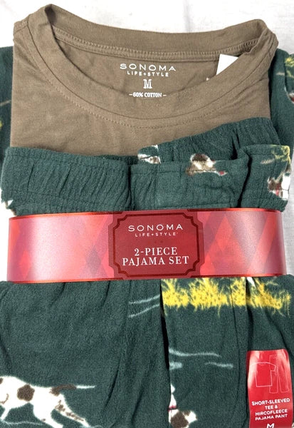 Men New SONOMA 2-Piece Pajama Set-Short Sleeves Tee/Fleece Pants-Choice Color