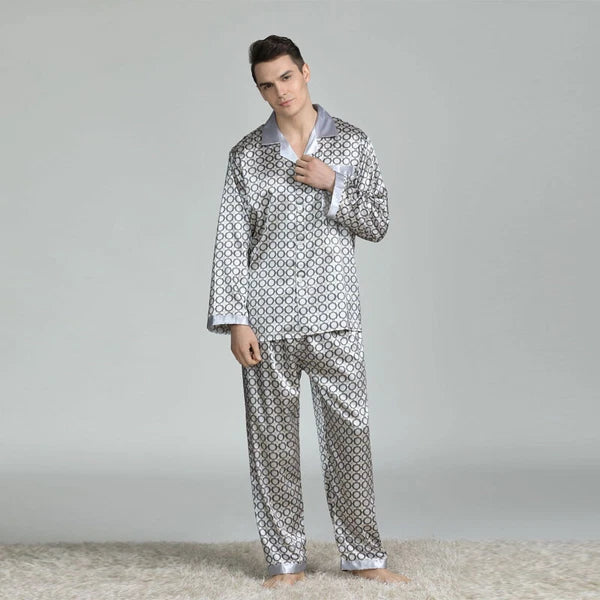 Long Sleeve Nightwear Pajamas Pyjamas Set Mens Silk Satin Sleepwear Loungewear