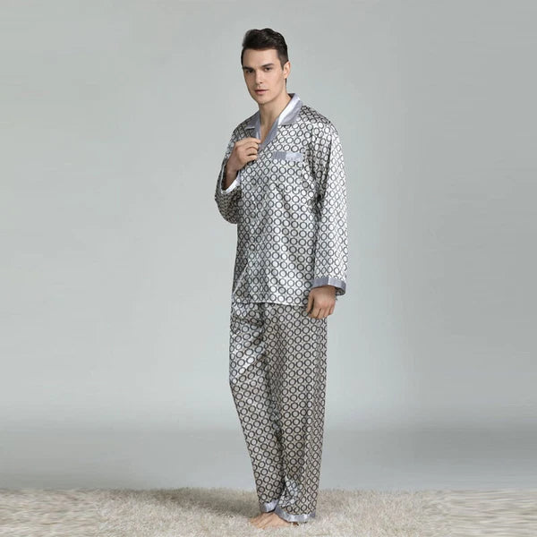 Long Sleeve Nightwear Pajamas Pyjamas Set Mens Silk Satin Sleepwear Loungewear
