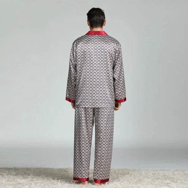 Long Sleeve Nightwear Pajamas Pyjamas Set Mens Silk Satin Sleepwear Loungewear
