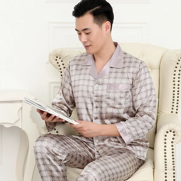 Long Sleeve Sleepwear Loungewear Luxury Mens Silk Satin Pajamas Set Soft Pyjamas