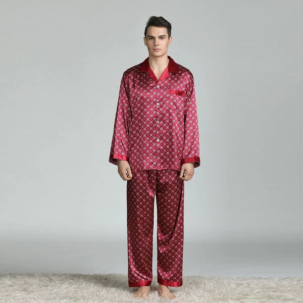 Long Sleeve Nightwear Pajamas Pyjamas Set Mens Silk Satin Sleepwear Loungewear