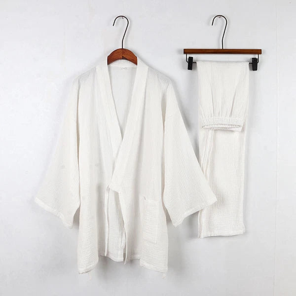 Cotton Japanese Kimono Pajamas Men Long-sleeve Trousers Casual Sleepwear