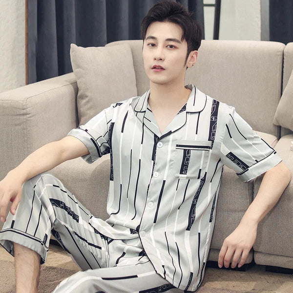 Long Sleeve Sleepwear Loungewear Luxury Mens Silk Satin Pajamas Set Soft Pyjamas