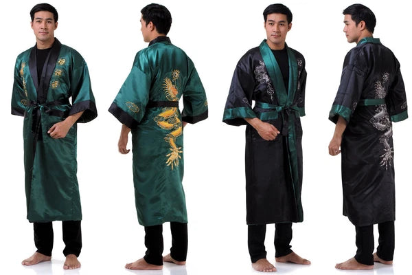 Embroidered Japanese Dragon Vintage Reversible Kimono Pyjama Robe Dressing Gown