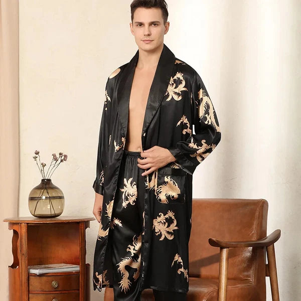 2024 New Men's Satin Pajama Robe and Pants Pajama Set Hot
