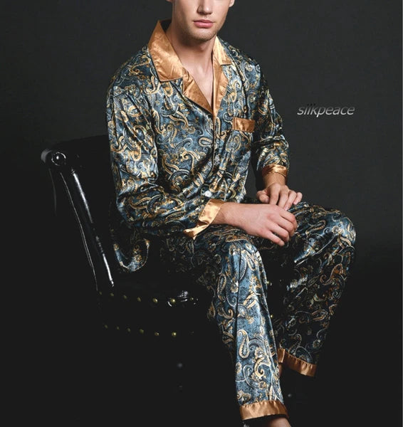 2nd Item Ship FREE  Mens Silk Satin Pajamas Set Pants Lounge Sleepwear SILKPEACE