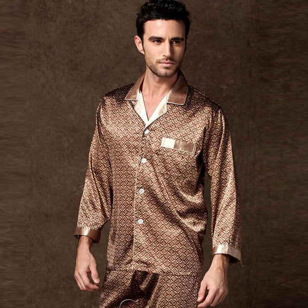 Long Sleeve Sleepwear Loungewear Luxury Mens Silk Satin Pajamas Set Soft Pyjamas