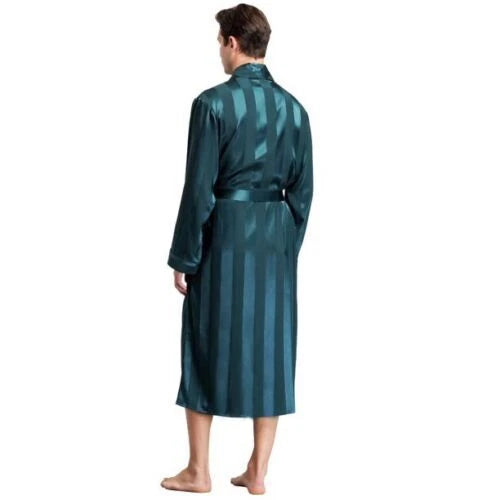 LONXU Men's Pajamas Long Sleeve Silk Satin Robe Luxury Drawstring Nightwear Sets