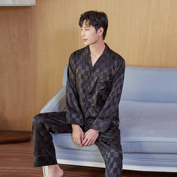 Long Sleeve Sleepwear Loungewear Luxury Mens Silk Satin Pajamas Set Soft Pyjamas