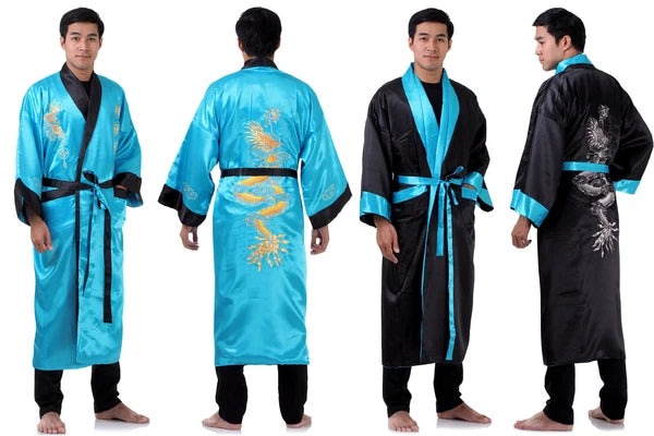 Embroidered Japanese Dragon Vintage Reversible Kimono Pyjama Robe Dressing Gown