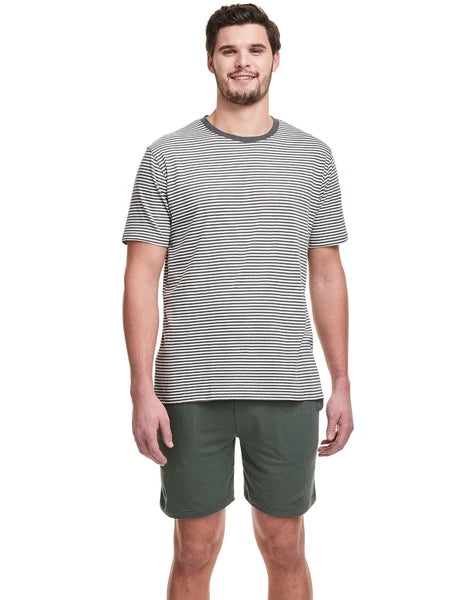 Hanes Men's 2-Piece Short Lounge Set T-Shirt Shorts Pajama Loungewear Stripped