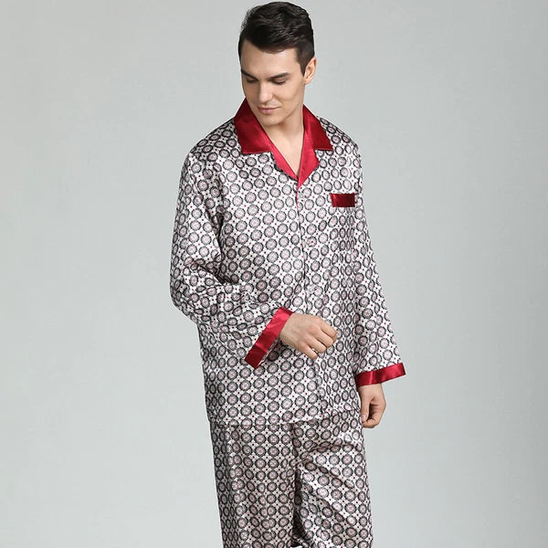 Long Sleeve Nightwear Pajamas Pyjamas Set Mens Silk Satin Sleepwear Loungewear