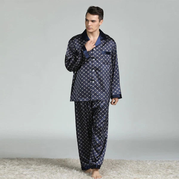 Long Sleeve Nightwear Pajamas Pyjamas Set Mens Silk Satin Sleepwear Loungewear