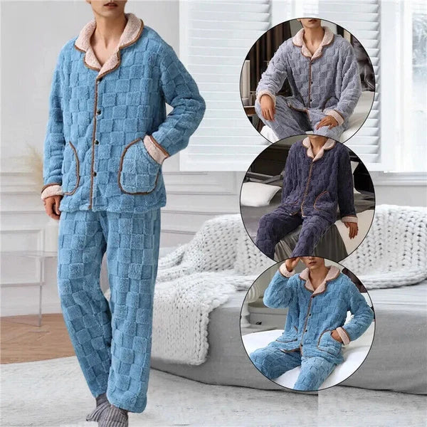 2023 Men's winter thick coral velvet pajamas, pants, long sleeves, two-piece set