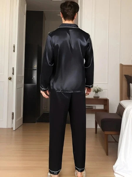 Men Pajamas Set Silk Satin Sleepwear For ManShirt Long Sleeve Pijama Male Winter