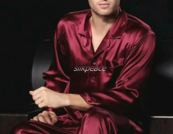 2nd Item Ship FREE  Mens Silk Satin Pajamas Set Pants Lounge Sleepwear SILKPEACE