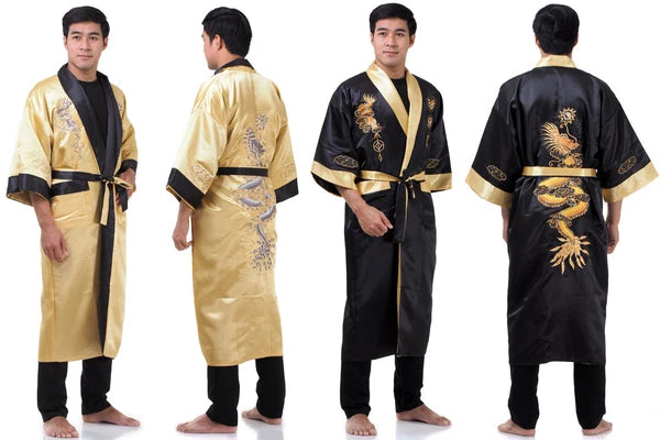 Embroidered Japanese Dragon Vintage Reversible Kimono Pyjama Robe Dressing Gown