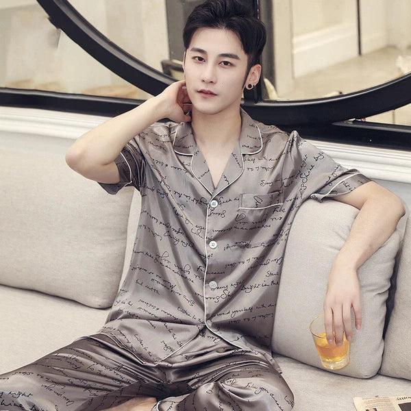 Long Sleeve Sleepwear Loungewear Luxury Mens Silk Satin Pajamas Set Soft Pyjamas