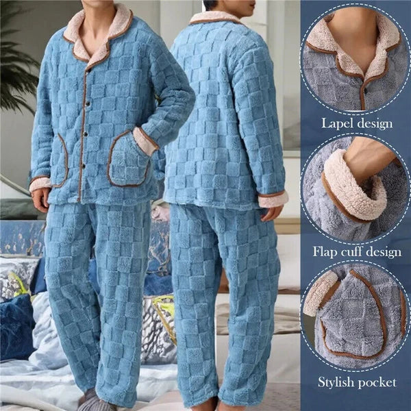 2023 Men's winter thick coral velvet pajamas, pants, long sleeves, two-piece set