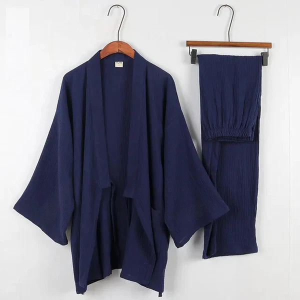 Cotton Japanese Kimono Pajamas Men Long-sleeve Trousers Casual Sleepwear