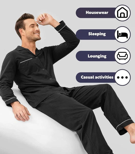 DAVID ARCHY Mens Pajamas Set Soft Cotton Notched Collar Pajamas for Men Long Sle
