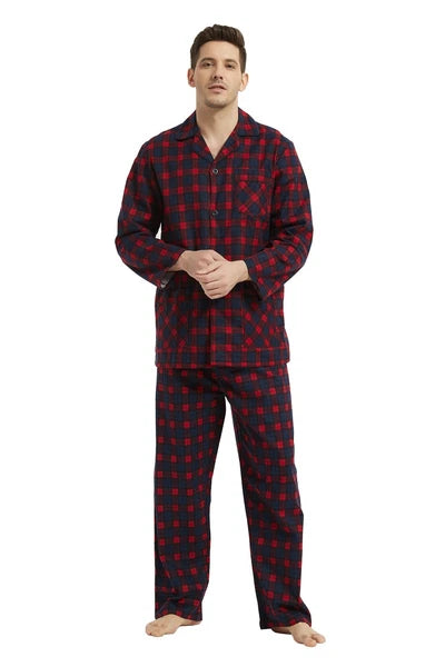 Amaxer Men’s Pajamas Set 100% Cotton Flannel Long Sleeves Pajamas For Men PJs