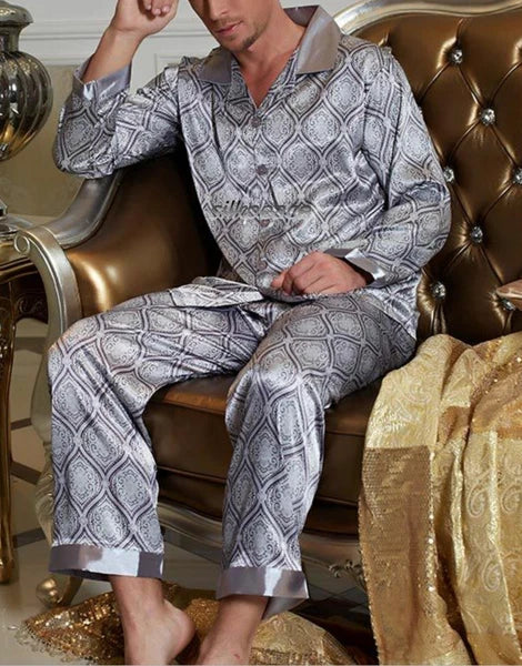 2nd Item Ship FREE  Mens Silk Satin Pajamas Set Pants Lounge Sleepwear SILKPEACE