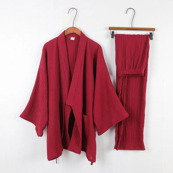 Cotton Japanese Kimono Pajamas Men Long-sleeve Trousers Casual Sleepwear