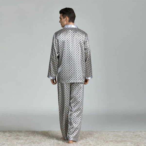 Long Sleeve Nightwear Pajamas Pyjamas Set Mens Silk Satin Sleepwear Loungewear