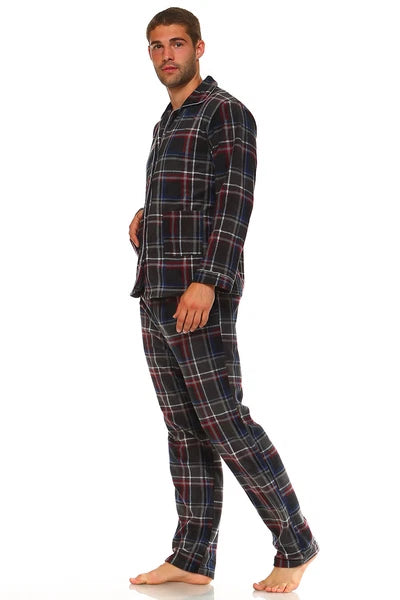 Men Fleece Pajama Set, Classic Premium Plaid Flannel Lounge Pajama Pant Set