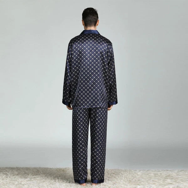Long Sleeve Nightwear Pajamas Pyjamas Set Mens Silk Satin Sleepwear Loungewear