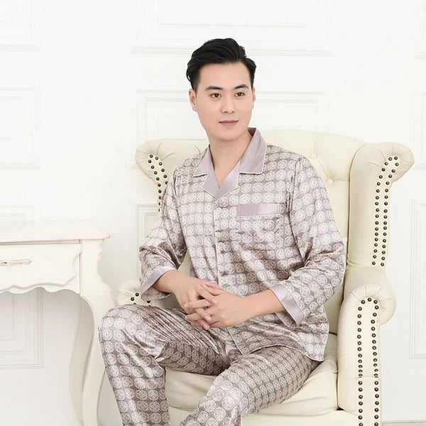 Long Sleeve Sleepwear Loungewear Luxury Mens Silk Satin Pajamas Set Soft Pyjamas