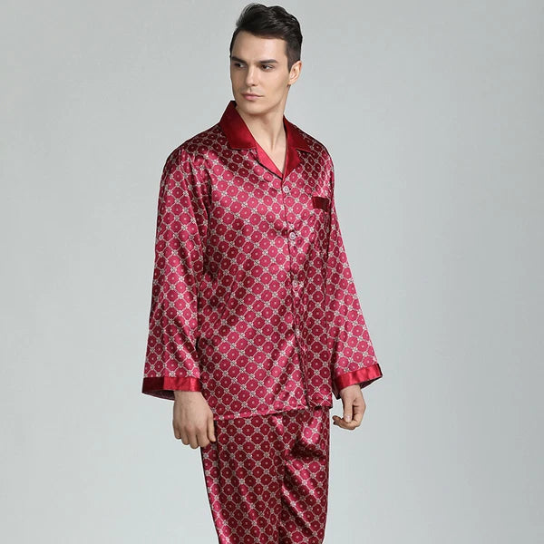 Long Sleeve Nightwear Pajamas Pyjamas Set Mens Silk Satin Sleepwear Loungewear