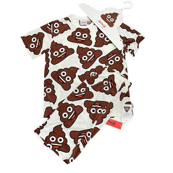 Funny Poop Emoji Pajamas Set Unisex Short Sleeve Loungewear Cute Poo  Gift