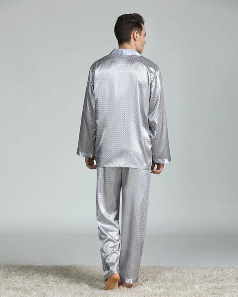 Long Sleeve Nightwear Pajamas Pyjamas Set Mens Silk Satin Sleepwear Loungewear